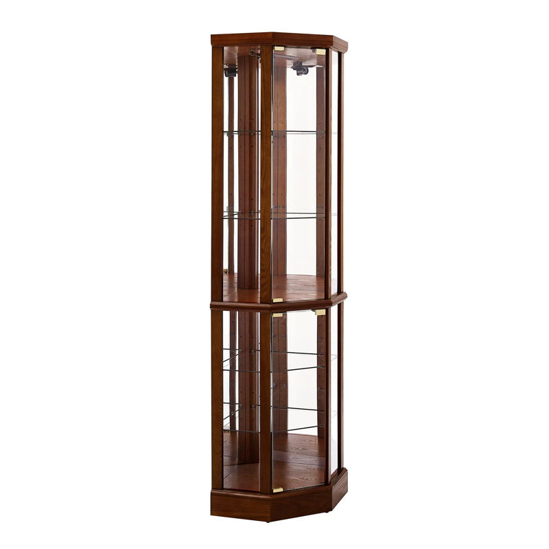 Vitrine à finition noyer avec tablettes réglables et miroir à 6 tablettes