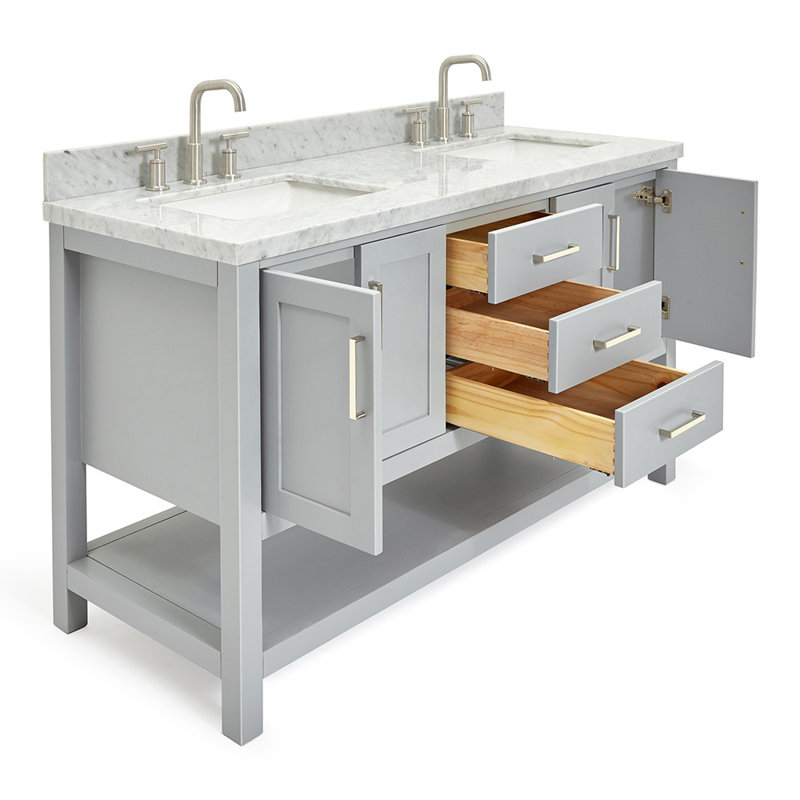 Magnolia Bath Vanity Oval Basin, Gray, Carrara White Marble, Rectangle 