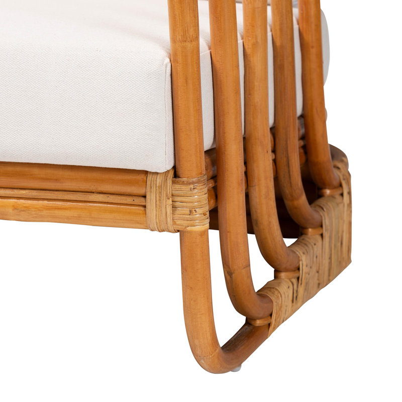 Handcrafted White Rattan Bohemian Accent Chair with Cushions