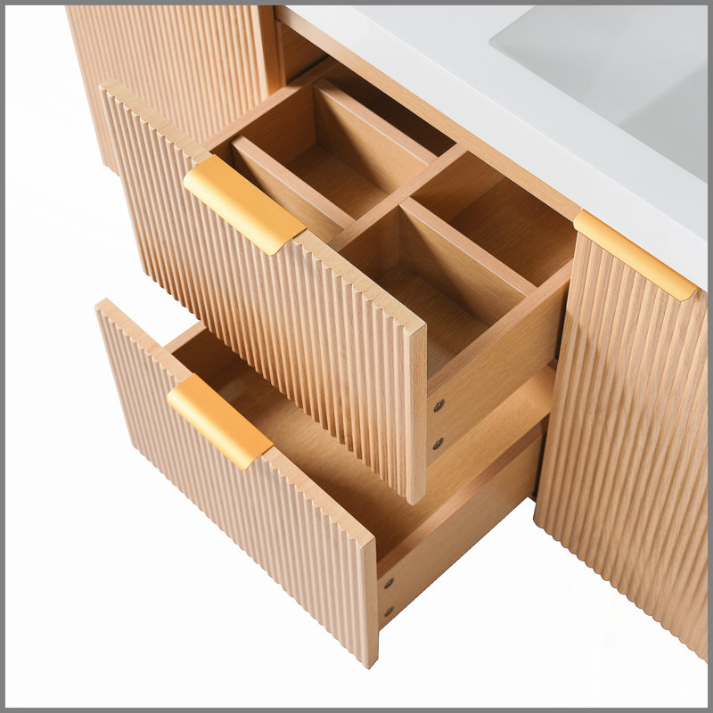 Meuble-lavabo double 47,24 pouces avec comptoir en bois massif, armoire en panneau de fibres à densité moyenne, portes à fermeture en douceur, tiroirs divisés, meuble-lavabo mural moderne