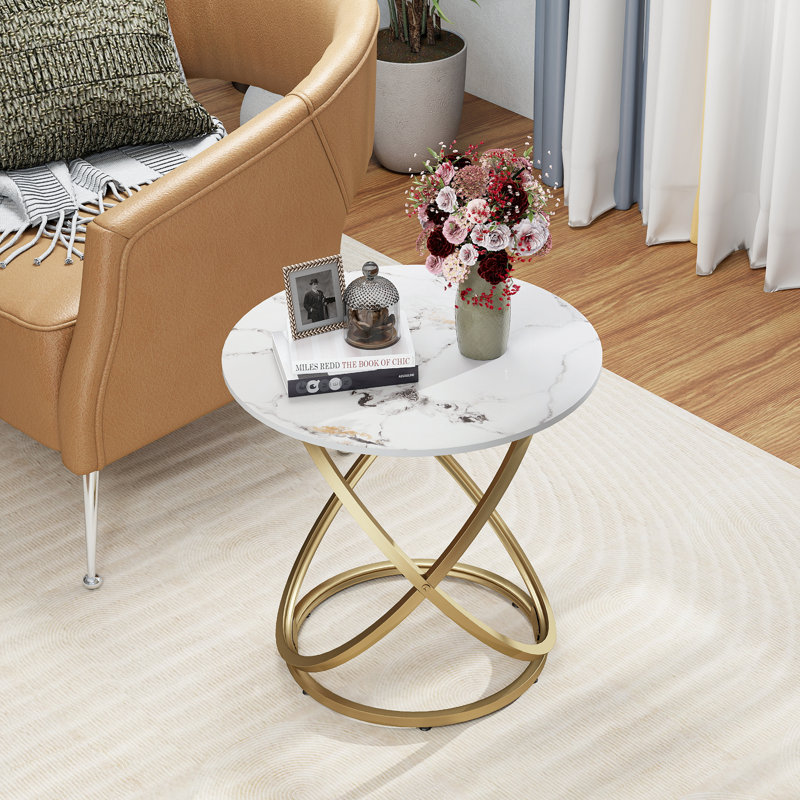 Rochdale Side Table, White/Gold