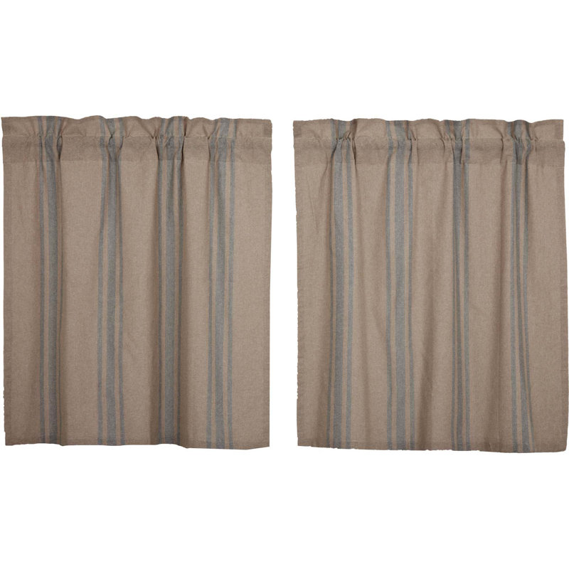 Juana Cotton Striped Tailored Cafe Curtain, Blue-Gray, 72" W x 36" L