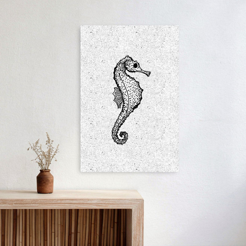 Elegant Seahorse Illustration Contemporary Seahorse Horse Nature Ocean Wall Art Print by Nicholas - Wrapped Canvas Print