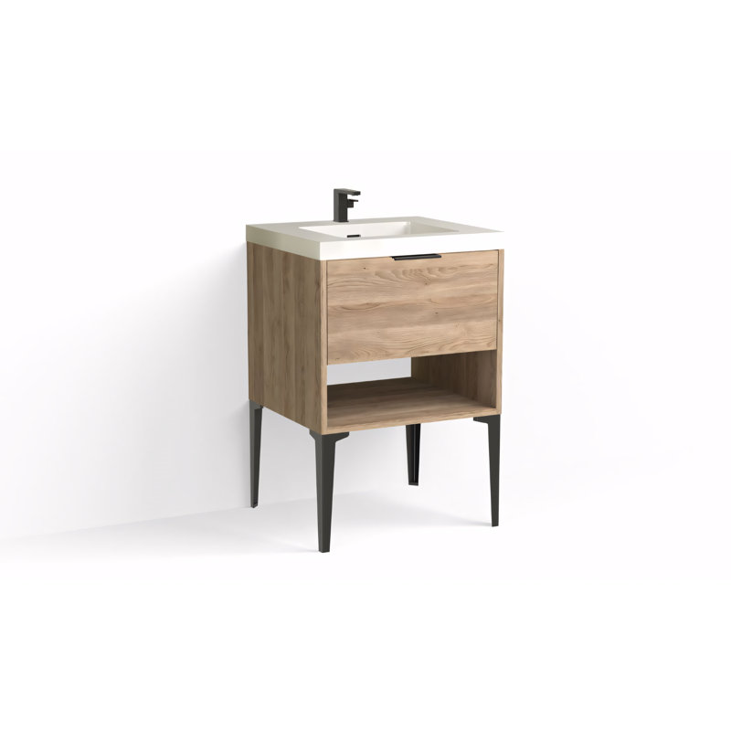 Modo 24" W Freestanding Single Bathroom Vanity with Dean Leg, Glossy White/Single, Matte Black, White Acrylic