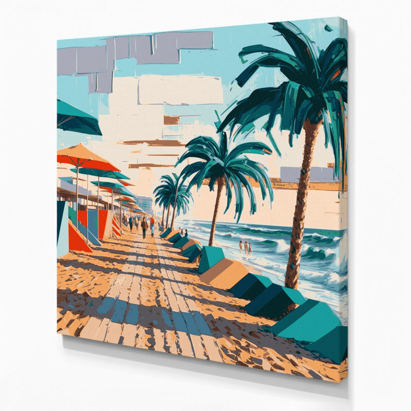 Art mural sur toile brun, "Coastal Modern Beach Life", H 8 po x l 8 po