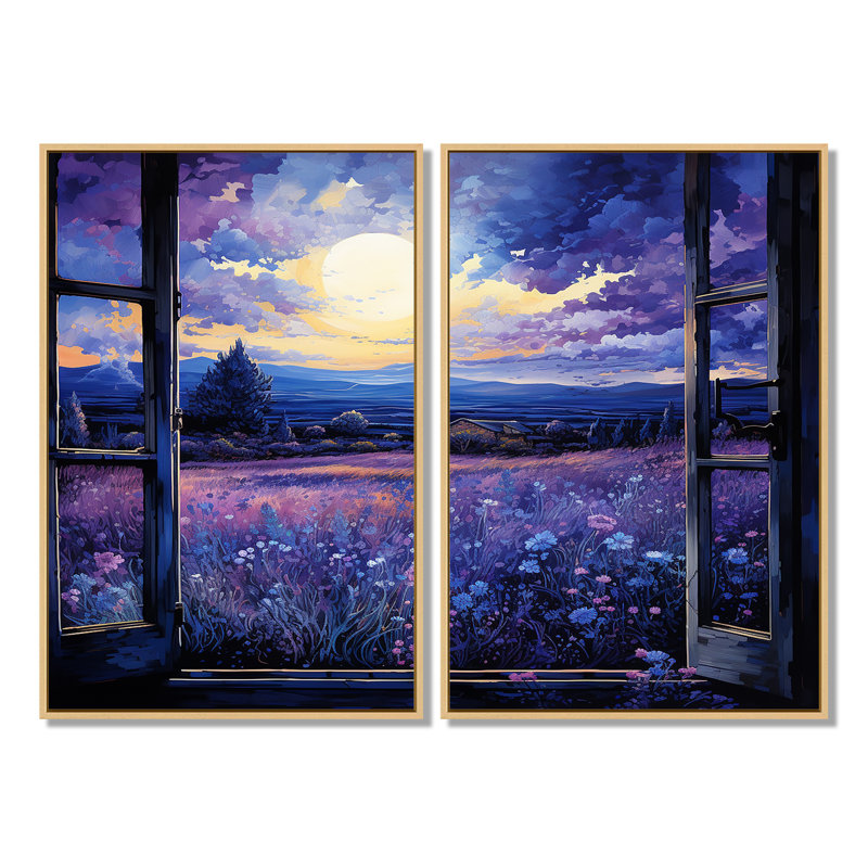 Lavande Horizon Country Side Windows II - Farm Farm Windows Wall Decor 2-pièces, H 36 po x l 48 po, Crème, crème