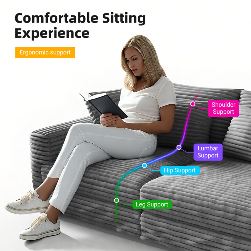 Nerissa Modular Corduroy Upholstered Sofa Cloud Couch, Convertible Deep Seat Couches Sofa Lounge Chair, Gray