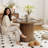 47” Round Dining Table For 4, Wood Farmhouse Kitchen Table For Living Room, Dinner, Chamfered Edge 1.18" Thickness Tabletop-1542690808