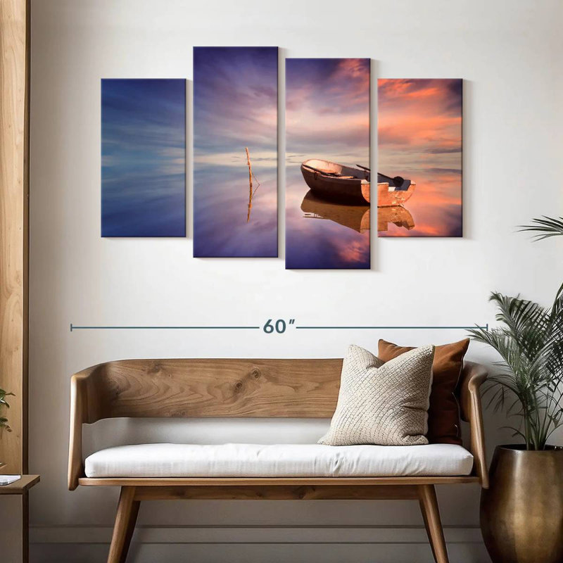 Mehar Boat Sunset Reflection, 32'' H x 52'' W