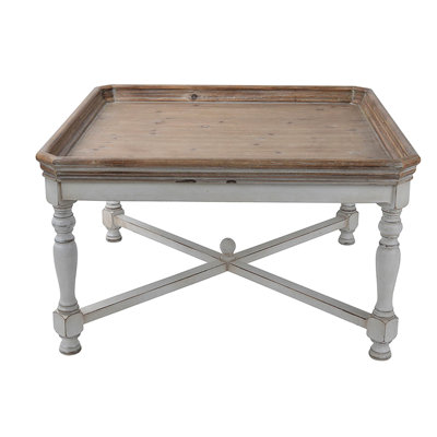 Tray Table, 33X33x19", French Country Design, Long-Term Use 33X33x19" Table: Casual White & Natural Wood For Any Awareness Of Decor