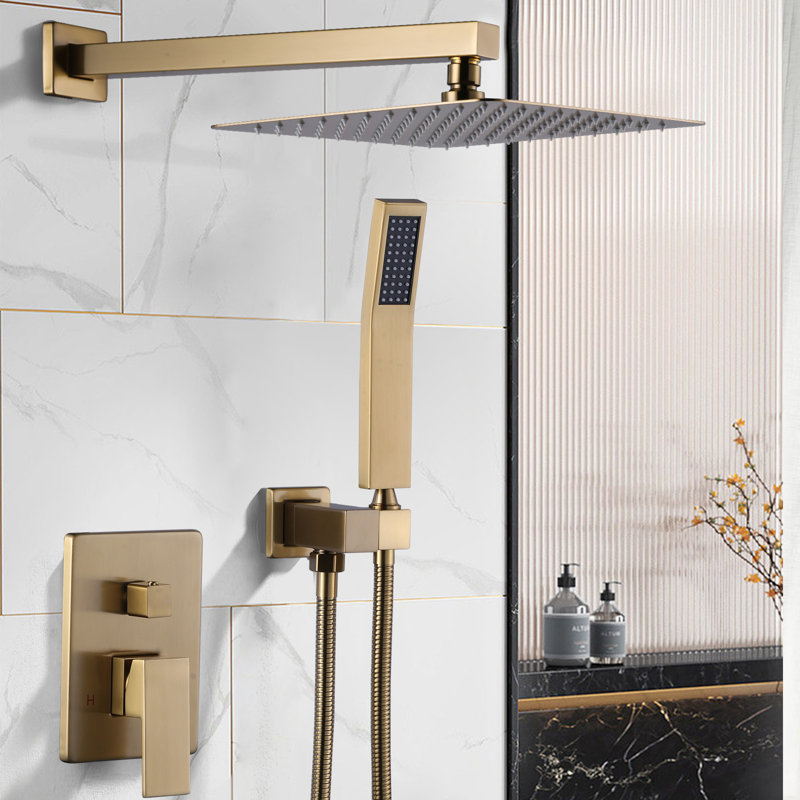 12 In. Wall Mount Shower System Shower Head And Handheld Shower With 1.8 GPM Rough-In Valve Included, Gold