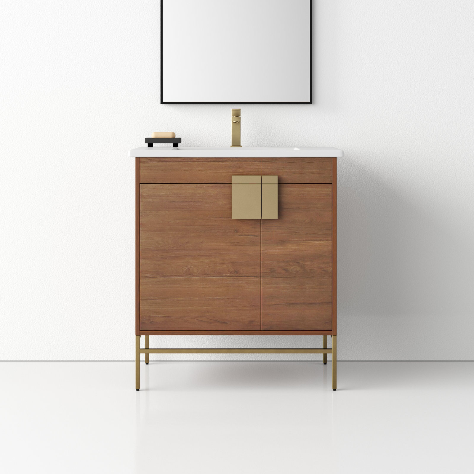 Maisie 30'' Single Bathroom Vanity, Satin Brass, Walnut