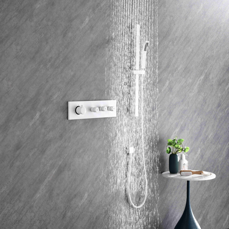 Système de douche en cascade mural avec douche à main, barre coulissante