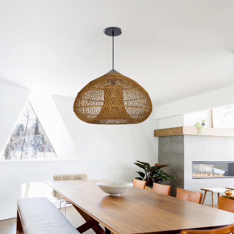 Large Dome Boho Rattan Pendant Light for Dining Room