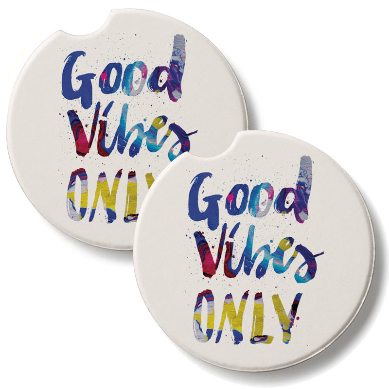 Ensemble de 2 sous-verres en pierre absorbants Good Vibes Only