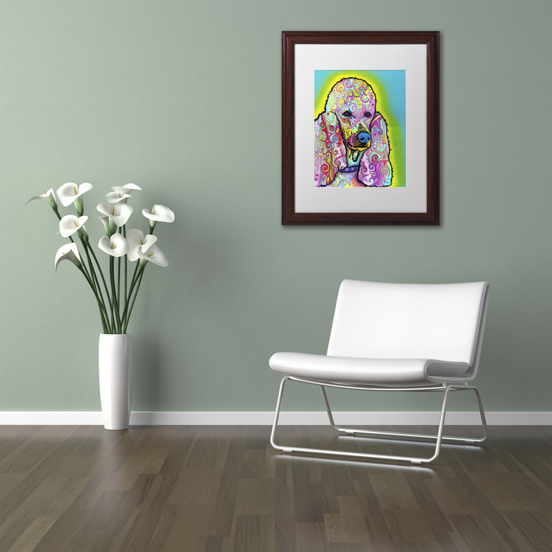 « caniche », impression, H 14 po x l 11 po x P 0,5 po, Blanc, Encadrement grain de bois