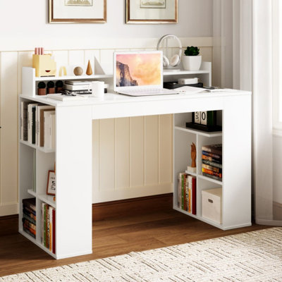 Office Computer Desk With Dual 3 Tier Bookshelf And Monitor Shelf by Ebern Designs