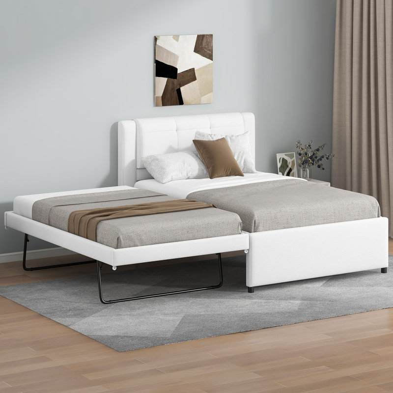 Lit plateforme double avec lit gigogne et lit gigogne double, Beige, Lit simple