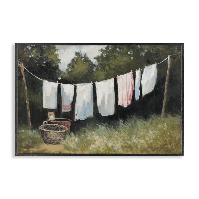  «Laundry Out To Dry», estampe numérique par Julia Purinton, H 12 po x l 18 po, Giclée encadrée noir minuit