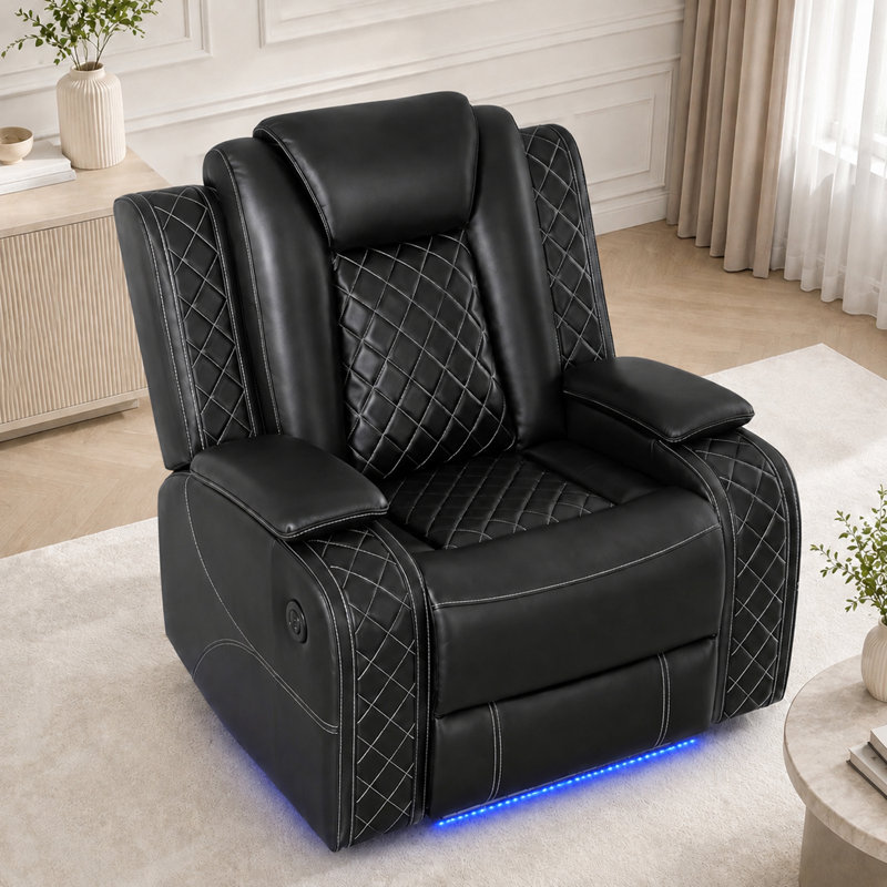 37" Wide Modern Faux Leather Electric Power Recliner Chair, Single Power Reclining Sofa with USB Charging Port