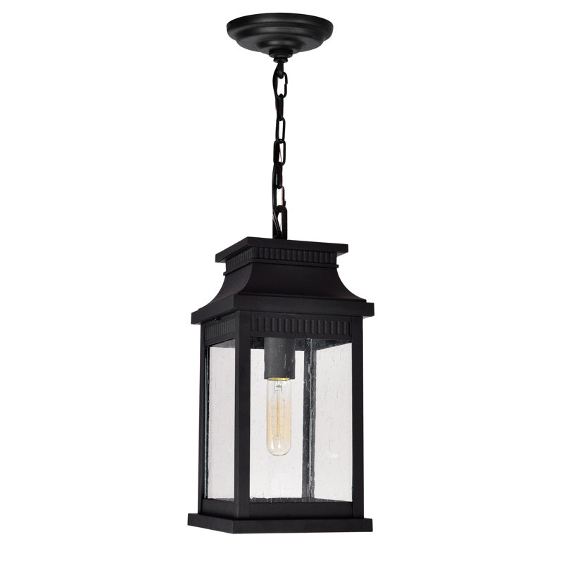 Luminaire suspendu d'extérieur noir 1 lumière Biergh, H 14 po x l 7,25 po x P 7,25 po
