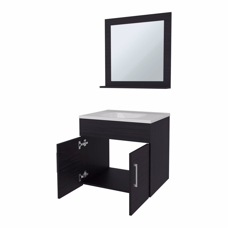 Ensemble de meuble-lavabo flottant 2 portes avec lavabo et miroir