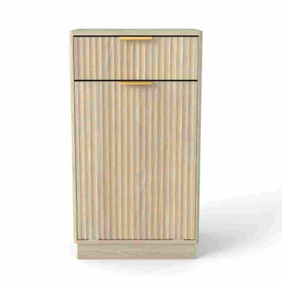 10 Gallon Wood Grain Inclined Garbage Bin Cabinet With Wavy Textured Drawers - A Multifunctional Storage Cabinet Suitable For Kitchens/Bathrooms