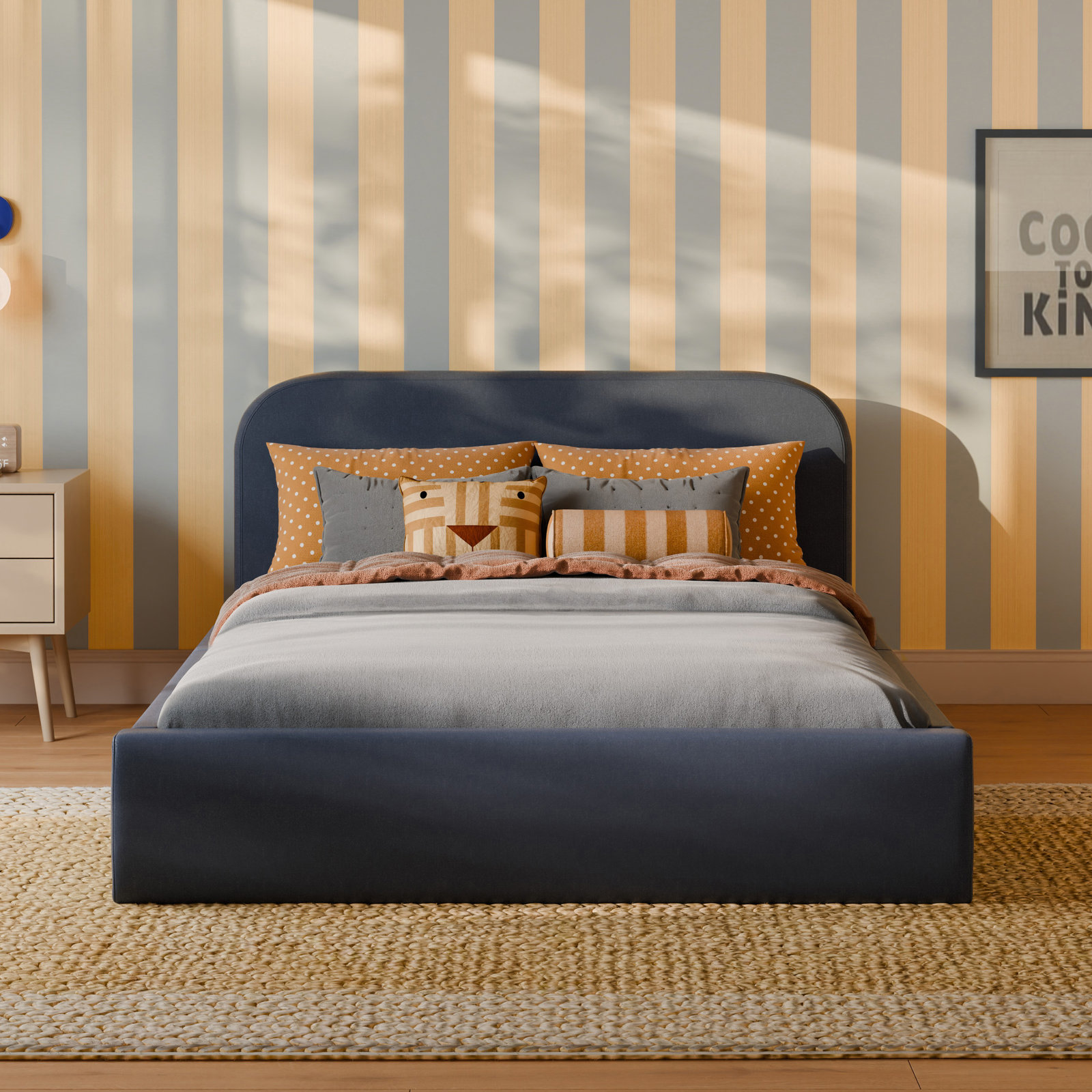 Nara Open-Frame Bed, Full, Performance Navy Eco-Twill