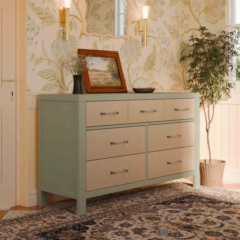 Eloise 7-Drawer Assembled Dresser, French Sage/Performance Sand Eco-Weave
