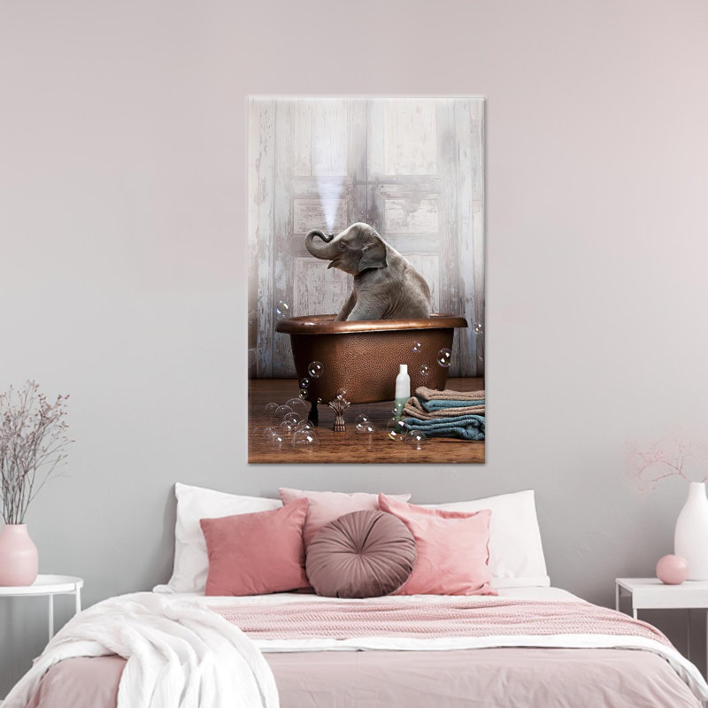 «Elephant in Tub», reproduction d'art sur toile, toile tendue 1P, H: 98,4 po x l: 43,3 po
