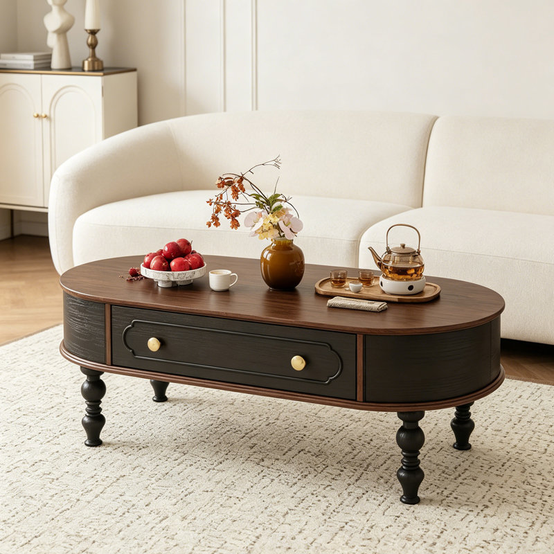 Table basse rétro ovale multifonctionnelle avec rangement