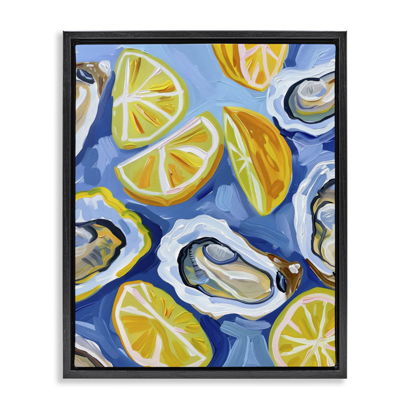  Lemon & Oyster Pattern Canvas Wall Art by LSR Design Studio, Jet Black Floater Frame, 21" H x 17" W