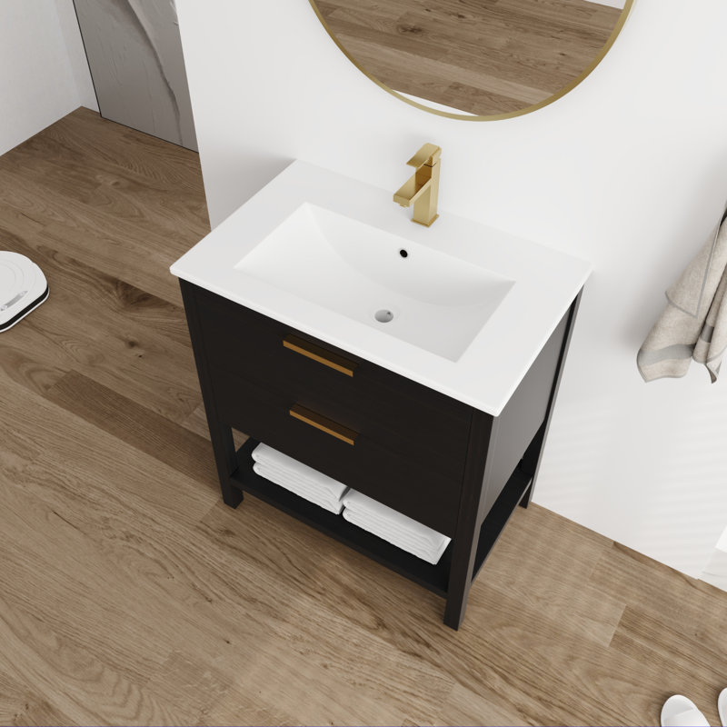 Meuble-lavabo simple 30,34 po avec comptoir en céramique Takirah, Noir, Or