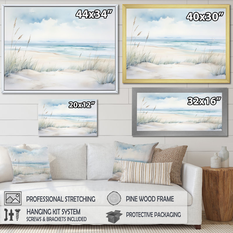 Soft Colour Beach Horizon III On Canvas Print, 34" H x 44" W x 1.5" D, Black Single Picture Framed