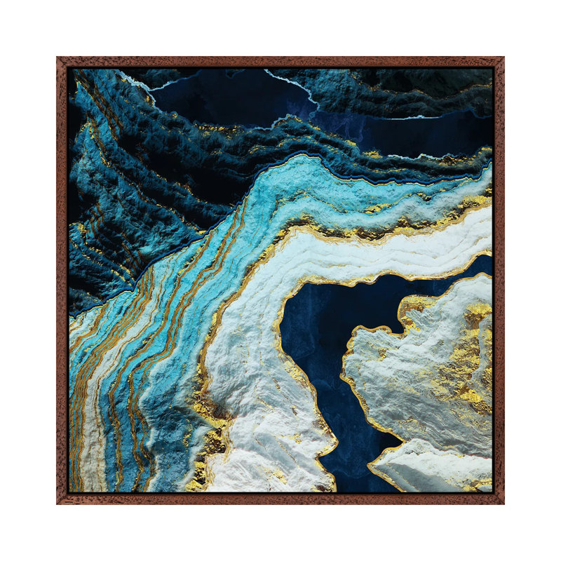 Aerial Ocean Abstract - Print on Canvas, 66.04 cm H x 66.04 cm W, Classic Brown Wood Framed