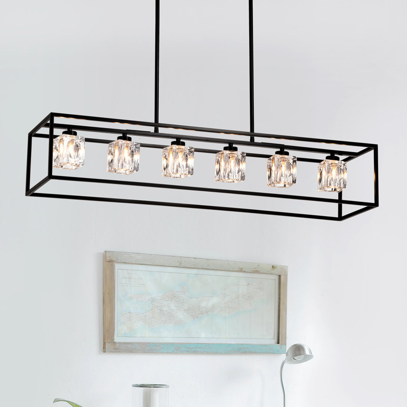 Lustre linéaire 6 lumières avec accents de cristal - Luminaire suspendu réglable