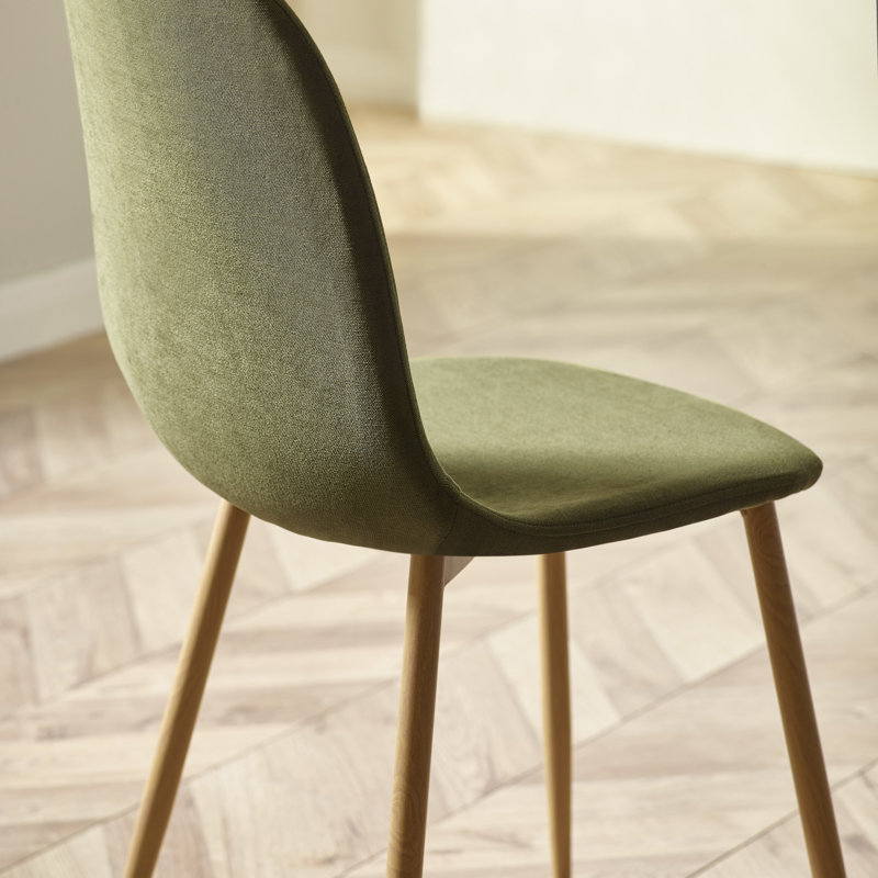 Sumra Set Of 4 Beige Chenille Upholstered Dining Chairs, Green