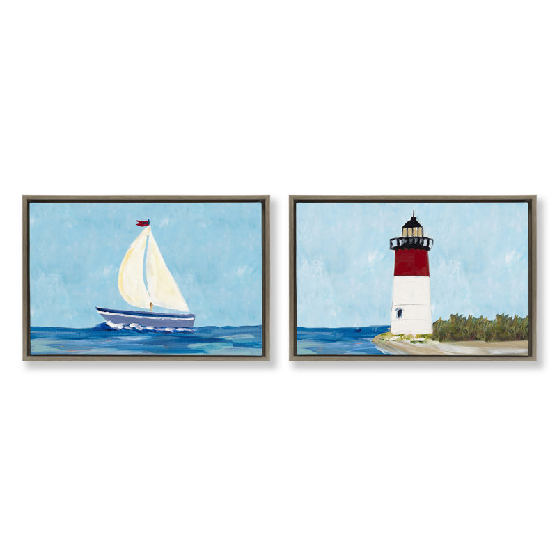 Ensemble de 2 toiles flottantes encadrées Nautical Sail the Sea Langle, Cadre flottant orme Montalcino, H 21 po x l 31 po
