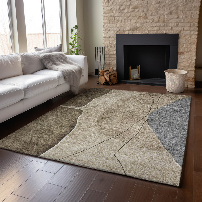 Tapis brun Prisco lavable à la machine de qualité supérieure, Rectangle 5 pi x 7 pi 6 po