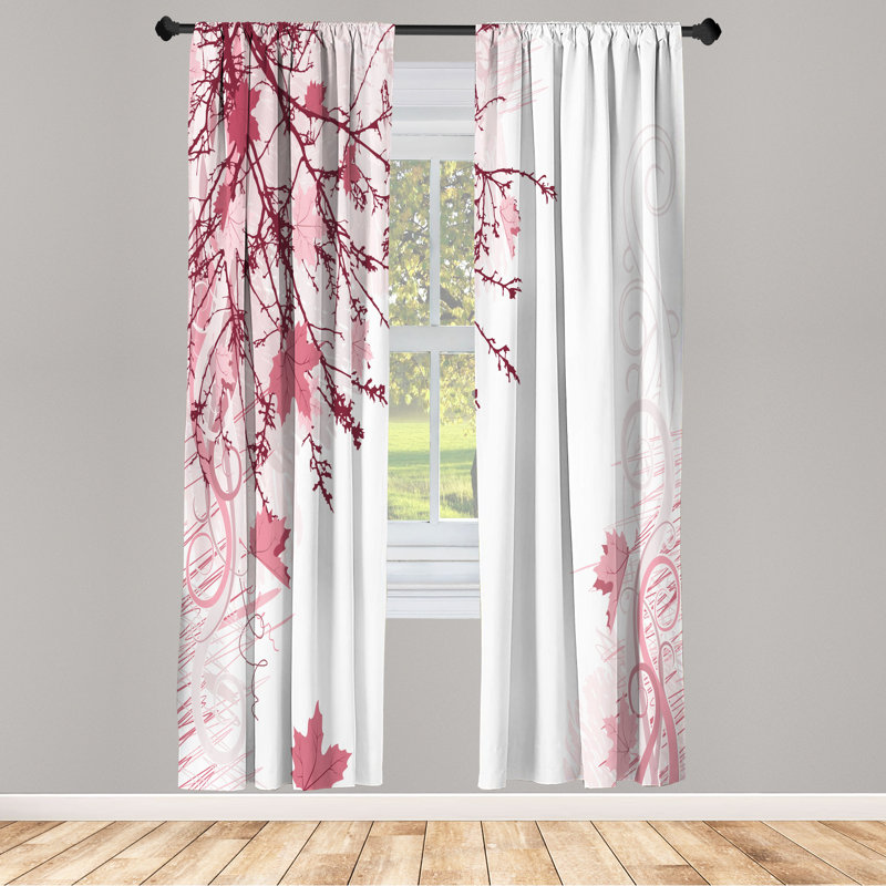 Ebern Designs Nature Curtains, Fall Earth Tones Autumn Leaf, Pair of 28", Pale Pink, 28" W x 63" L