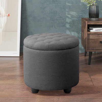 Modern Button Tufted Accent Storage Ottoman, Small Upholstered Circle Pouf Footstool With Removable Lid Storage Ottoman For Bedroom, Living Room Or Vanity