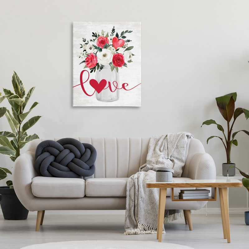 «Red Love Bouquet», art mural sur toile par lettré et doublé, H 40 po x l 30 po