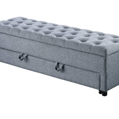 Contemporary Living Room Furniture Ottoman W Storage And Under Seat Drawer 1Pc Ottoman Tufted Seat Boucle