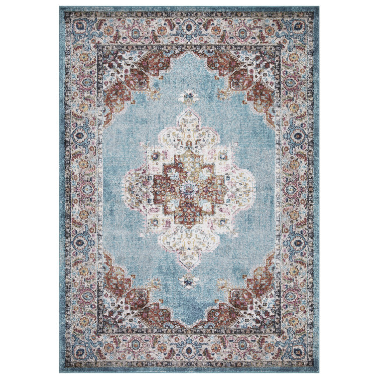Power Loomed Performance Blue Medallion Rug