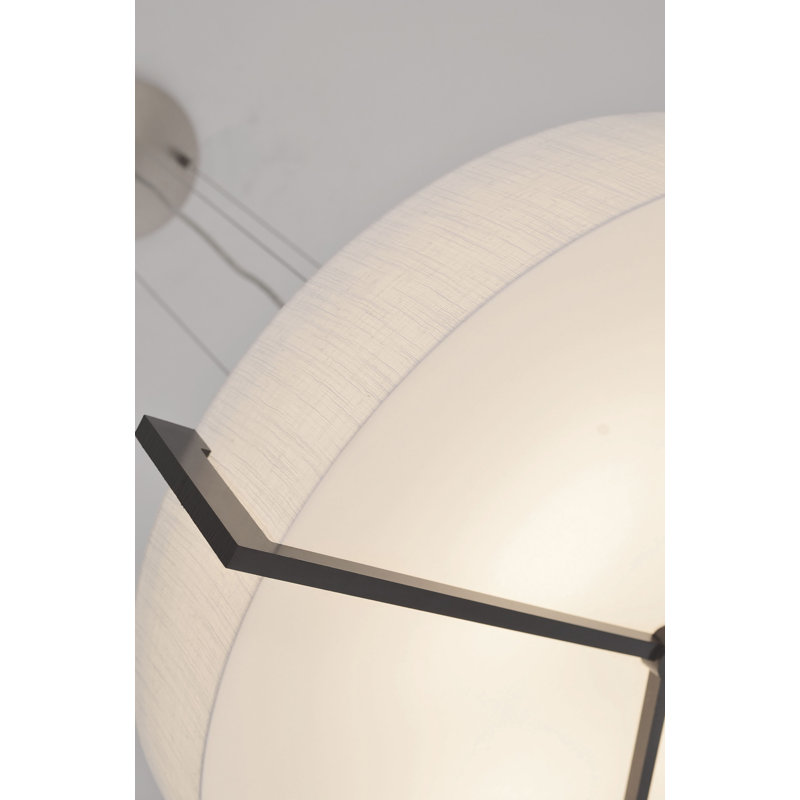 Luminaire suspendu tambour 4 lumières Leeroy, Espresso, H 5,5 po x l 27,15 po x P 27,15 po, Blanc lin