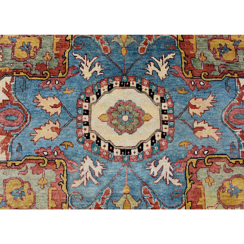 Tapis rouge / bleu clair noué à la main Elegant, Tapis de couloir 2 pi 6 po x 12 pi