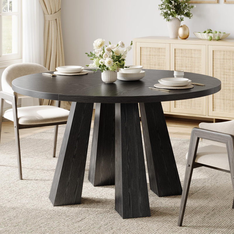Dining Table for 4, 47 Inch Kitchen Table, Round Dining Room Table with Sturdy Base for Dining Room, Kitchen, Black(Table Only)