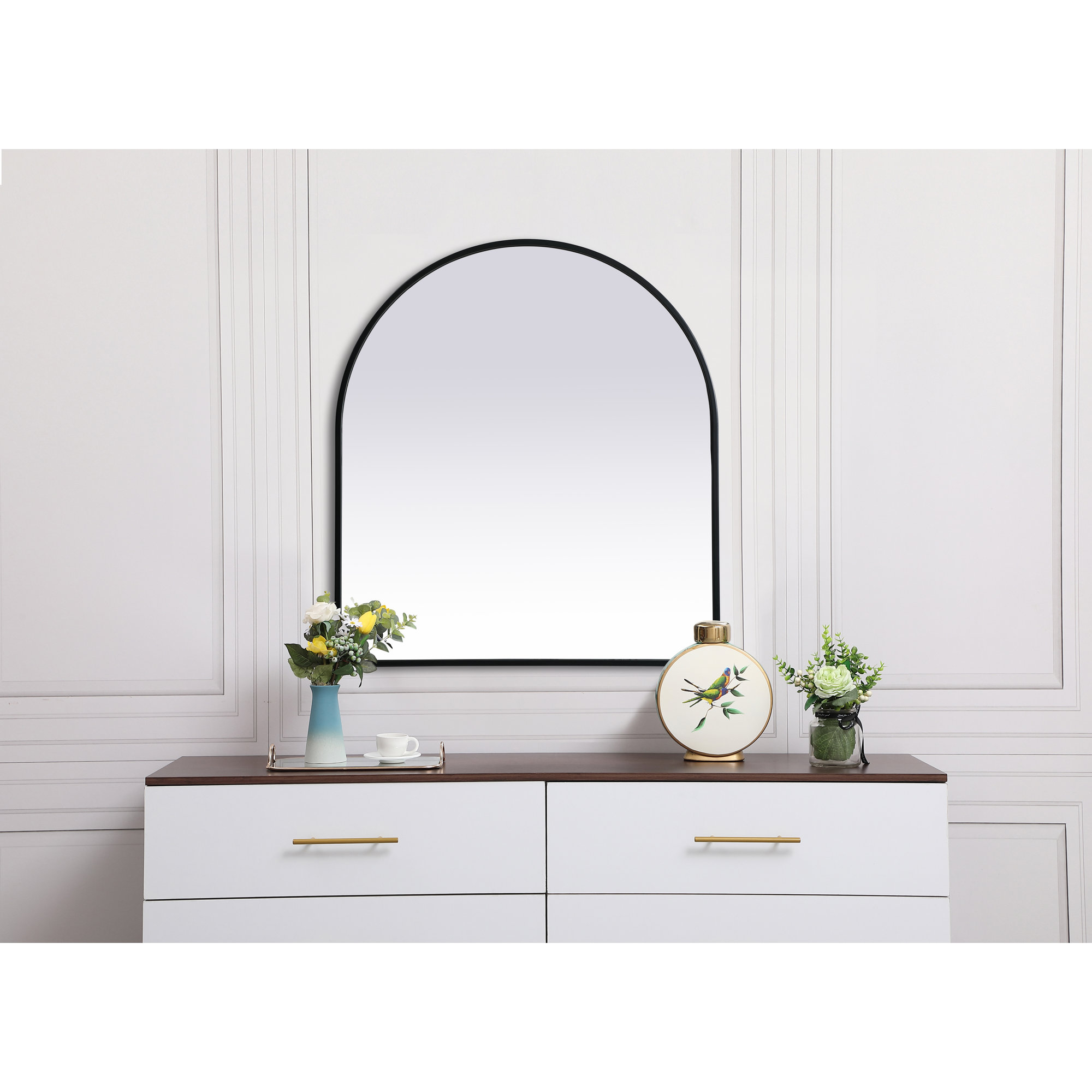 Sabine Metal Arch Wall Mirror, Black, 30" x 27"
