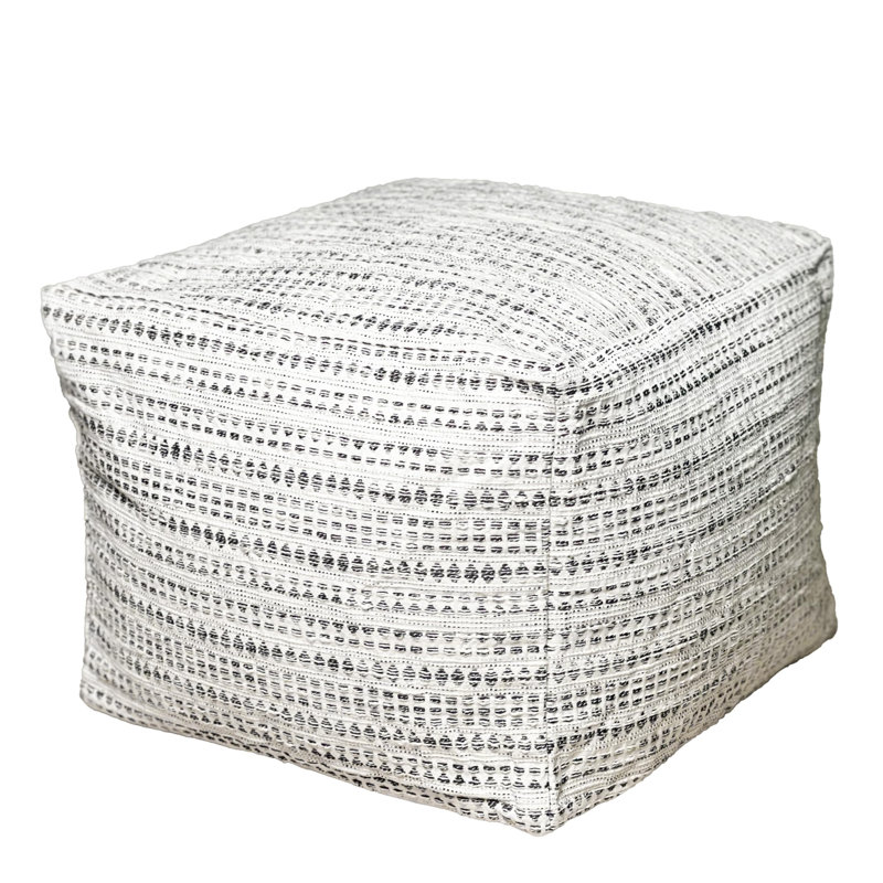 Felda Unstuffed Pouf Cover, Black/Ivory Cotton Blend