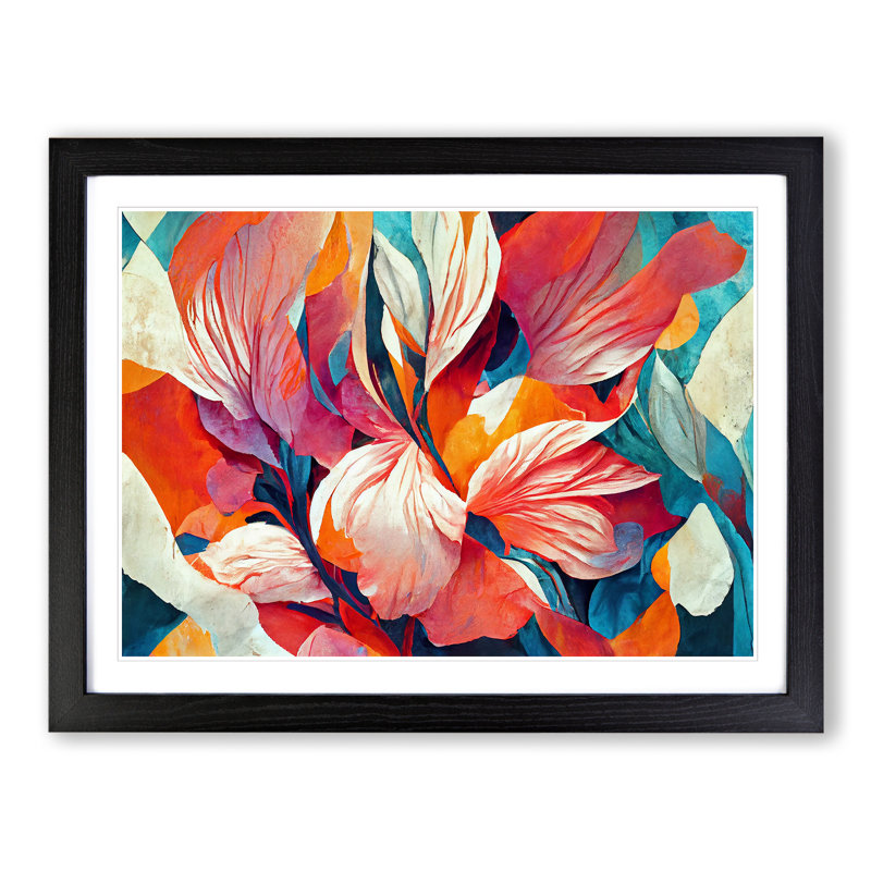 Floral Abstract Vol.3 - Single Picture Frame Print, Black, 46cm H x 64cm W x 2cm D